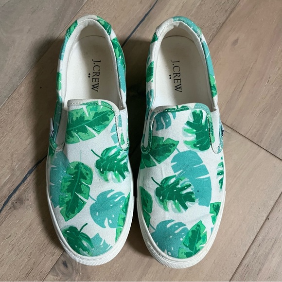 J Crew Women’s 7 Shoes Canvas Tropical Palm Leaf Slip On Casual Sneaker Trainers - Picture 2 of 7